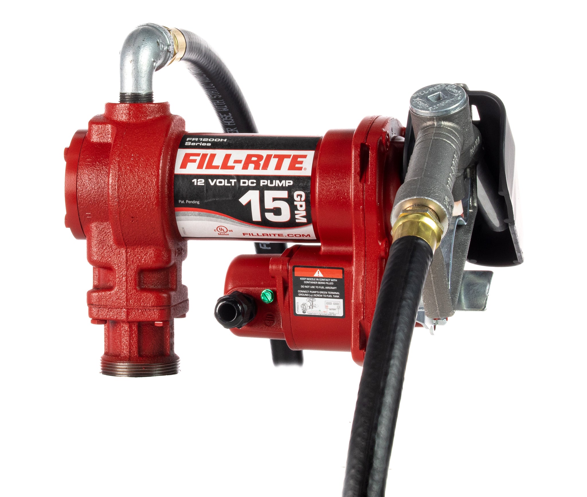 Fill-Rite 12V DC Fuel Transfer Pump Kit — 15 GPM, 3/4in. Manual Nozzle,  3/4in. x 12ft. Hose, Model# FR1210H