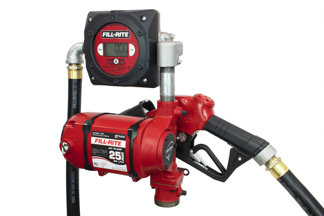 Fill-Rite NX25-120NB-AB 120V AC 25 GPM Fuel Transfer Pump with Digital Meter, 1” X 18’ Hose, Automatic Nozzle