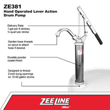 Zeeline by Milton ZE381 Hand Operated Lever Action Drum Pump (1 Gallon Per 9 Strokes)